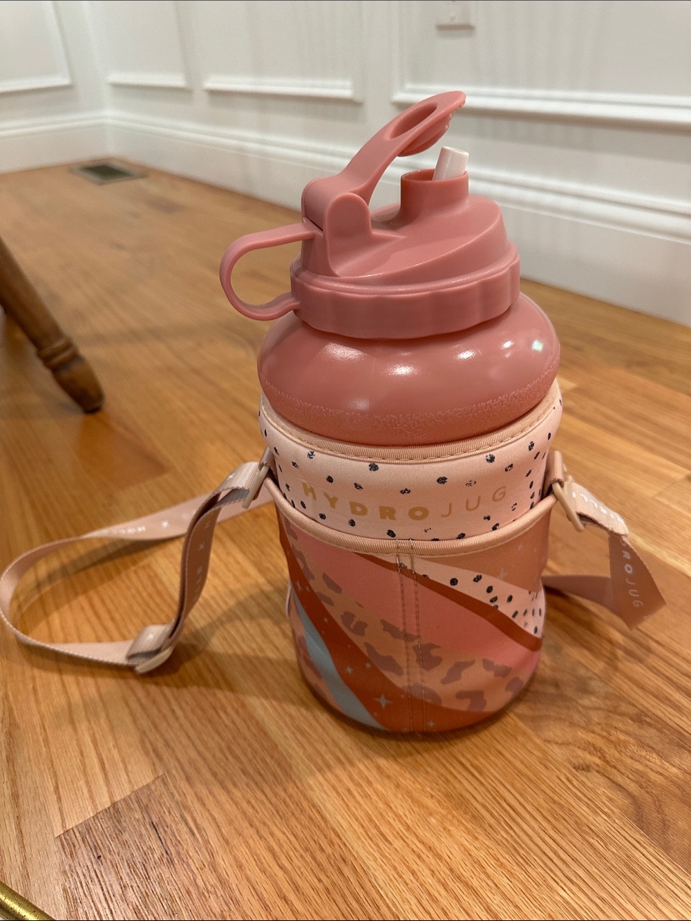Hydrojug pink water bottle with WILD AND FREE SLEEVE BY cheetah dots + straw